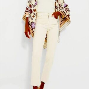 Mother High Waisted Rascal Ankle Fray in Chalk Ivory